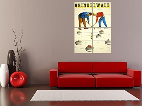 Doppelganger33 LTD Travel Winter Sport Curling Grindelwald Switzerland Vintage Wall Art Multi Panel Poster Print 33x47 inches