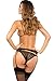 Rene Rofe Women's Crown Pleasure Lace Bra Garter and G-String Set, Black, Small/Medium