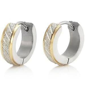 Sparkling Stainless Steel Mens Hoop Earrings Silver Gold: Jewelry