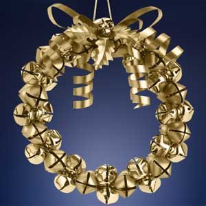 10" Gold & Silver Jingle Bell Christmas Leaf Wreath Ornament #68994