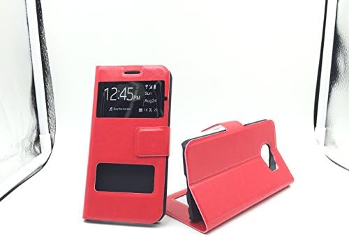 Window View Leather Flip Wallet Style Case Cover Stand for Samsung Galaxy Note 3, Note 4, S4, S5, S6, (Galaxy S6 Red)
