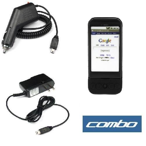 Solid Black Durable Rubber Soft Silicone Skin Cover Case + Rapid Car Charger + Home Travel Charger for T-Mobile HTC G1 Google Phone Dream Smartphone
