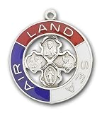 Sterling Silver Land, Sea, Air Pendant with Stainless Silver Heavy Curb Chain 24 inch