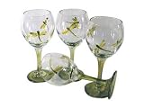 ArtisanStreet's Dragonfly Design Hand Painted Wine Glasses. Set Of Four Goblets. Feature Green Dragonflies. One Of A Kind & Signed By Artisan.