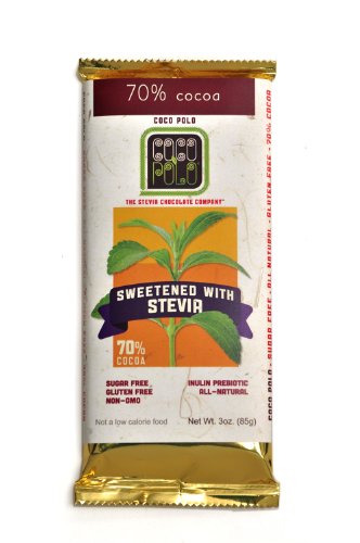 Coco Polo, Stevia Sweetened 70% Cocoa Pure Dark Chocolate, All Natural, Non-GMO, Sugar Free, 3-Ounce Bars (Pack of 8)