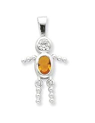 Sterling Silver CZ & November Glass Boy Pendant 30mmx15mm