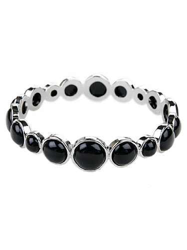 Silver Tone Base Black Bangle Bracelet Fashion Jewelry