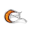 Light Honey Amber Sterling Silver Lyre Brooch