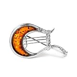 Light Honey Amber Sterling Silver Lyre Brooch