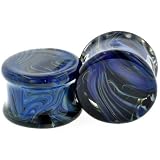 Pair of Glass Double Flared Borostone Plugs: 1/2 Bluemoon
