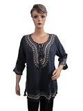 Navy Blue Designer Boho Fashion Embroidered Tunic Kurti for Womens Top S