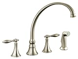 KOHLER K-377-4M-BN Finial Traditional Kitchen Sink Faucet with 9-3/16-Inch Spout Reach, Vibrant Brushed Nickel
