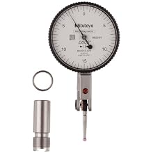 Mitutoyo 513-472 Dial Test Indicator, Horizontal Type, Ruby Stylus, 0.375" Stem Dia., White Dial, 0-15-0 Reading, 1.575" Dial Dia., 0-0.03" Range, 0.0005" Graduation