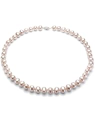 Sterling Silver 9-10mm Pink Round Freshwater Pearl Necklace 18" Length.