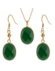 Stunning Jadelite Faceted Green Color Oval Pendant and Earrings Set