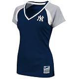 MLB New York Yankees Women's Short Sleeve Raglan Deep V-Neck Synthetic Tee