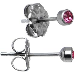 Titanium 3mm Pink Crystal Stud Earrings