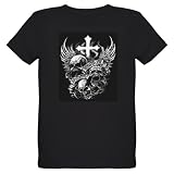 Artsmith, Inc. Organic Kids T-Shirt Dark God Is My Judge Skulls Cross and Angel Wings