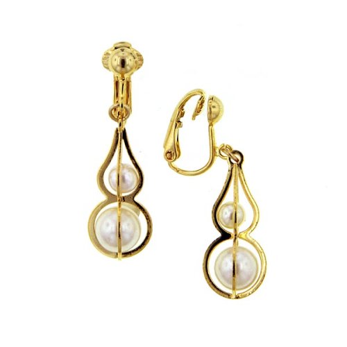 Gold Tone Simulated Pearl Drop Clip On Earrings