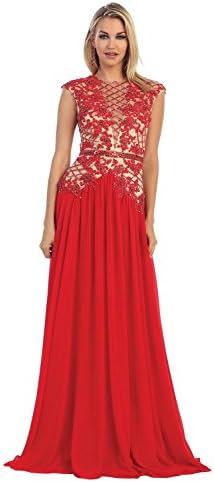 TwinMod Modern Victorian Embellished Sequin Prom Formal Bridesmaid Dress (10, RED)