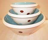 Ronnie's Terramoto Ceramic, 3-Piece Mixing Bowl Set, 4qt, 2qt, 1qt, Multi-Color Polka Dots, Light Blue & Chocolate Brown - Special Edition Colors