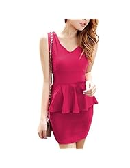 V-neck Sleeveless Cotton/Polyester Peplum  Backless  Dress With a Bow(s)