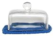 Hand Woven Marine Blue Painted Willow Base with Square Glass Tart Dome 7"L x 5.25"H
