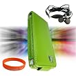 Apple iPod Nano 5th Generation (5G Video) Premium **VG BRAND** Leather Flip Case Cover **GREEN** + MP3 Player Earphones + Vangoddy ?(Trademarked) Orange Silicone Wrist Band!!!