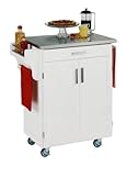 Home Style White Kitchen Cart with Stainless Steel Top