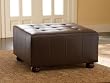 Button Tufted Square Leather Ottoman in Lightly Distressed Heirloom Cherry with Satin Sheen Finish By Powell Furniture