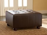Button Tufted Square Leather Ottoman in Lightly Distressed Heirloom Cherry with Satin Sheen Finish By Powell Furniture