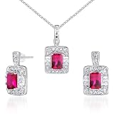 Designed just for You!! 2.75 carats Radiant Cut Created Ruby Pendant Earrings Set in Sterling Silver Rhodium Finish