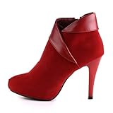 Damen Schuhe, STIEFELETTEN, BOOTS HIGH HEELS, L7593, Synthetik in hochwertiger Velour Leder Optik, Rot, Gr 39