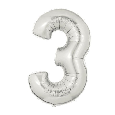 Large Balloon Number 3 Silver Mega-Loon Party Balloon 40 Foil (Mylar) Balloon