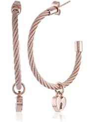 Cable Heart Lock Charm in Stainless Steel Earrings