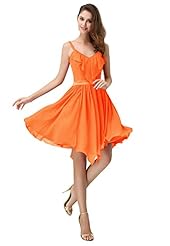 Flowy Spaghetti Strap Short Chiffon Prom Dress  With a Ribbon 