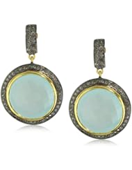 Amrapali 14k Gold and Sterling Silver Blue Chalcedony and Diamond Earrings