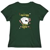T-Shirt Womens Dark Green " BEWARE Jersey Islander POKER PLAYER " Countries Large
