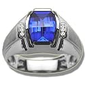 .06 CT MENS BARREL CUT SYNTHETIC SAPPHIRE WHITE GOLD RING