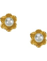 14k Yellow Gold Pearl Flower Stud Earrings For Babies & Children