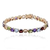 18k Yellow Gold Plated Sterling Silver Multi-Gemstone and Diamond Bracelet, 7.25