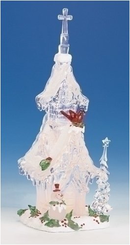 Pack of 2 Icy Crystal Lighted Church Christmas Figures Pack of 2 Icy Crystal Lighted Church Christmas Figures