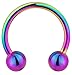 Forbidden Body Jewelry 14g 12mm Surgical Steel Rainbow IP Plated Horseshoe Ball Ring, 5mm Balls