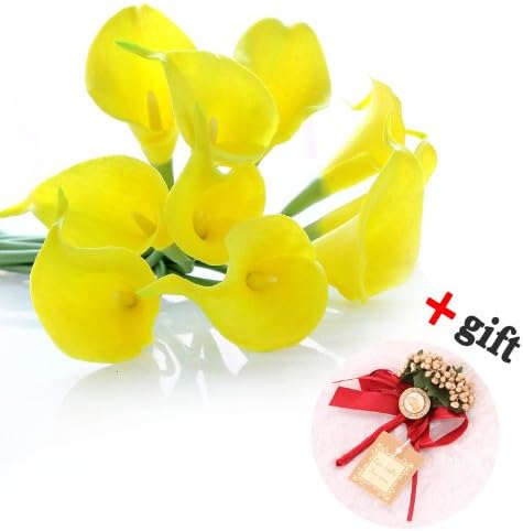Calla Lily Bridal Wedding Bouquet 20 head Latex Real Touch Flower Bouquets KC53 Yellow