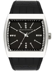 French Connection Womens FC1071SB Classic Glossy Black Croco Leather Square Stainless Steel Case Watch