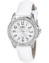 Invicta Womens 16334 "ANGEL" Crystal-Accented Stainless Steel Watch with White Leather Strap