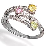 Rhodium Plated Sterling Silver Split Band Ring with Green Pink and Yellow CZs