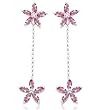 10k White Gold Created Pink Sapphire and Diamond Flower Drop Earrings