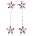10k White Gold Created Pink Sapphire and Diamond Flower Drop Earrings