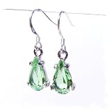 Pewterhooter peridot green  teardrop Swarovski Crystal drop earrings on Sterling Silver Fishhooks with Gift Box.